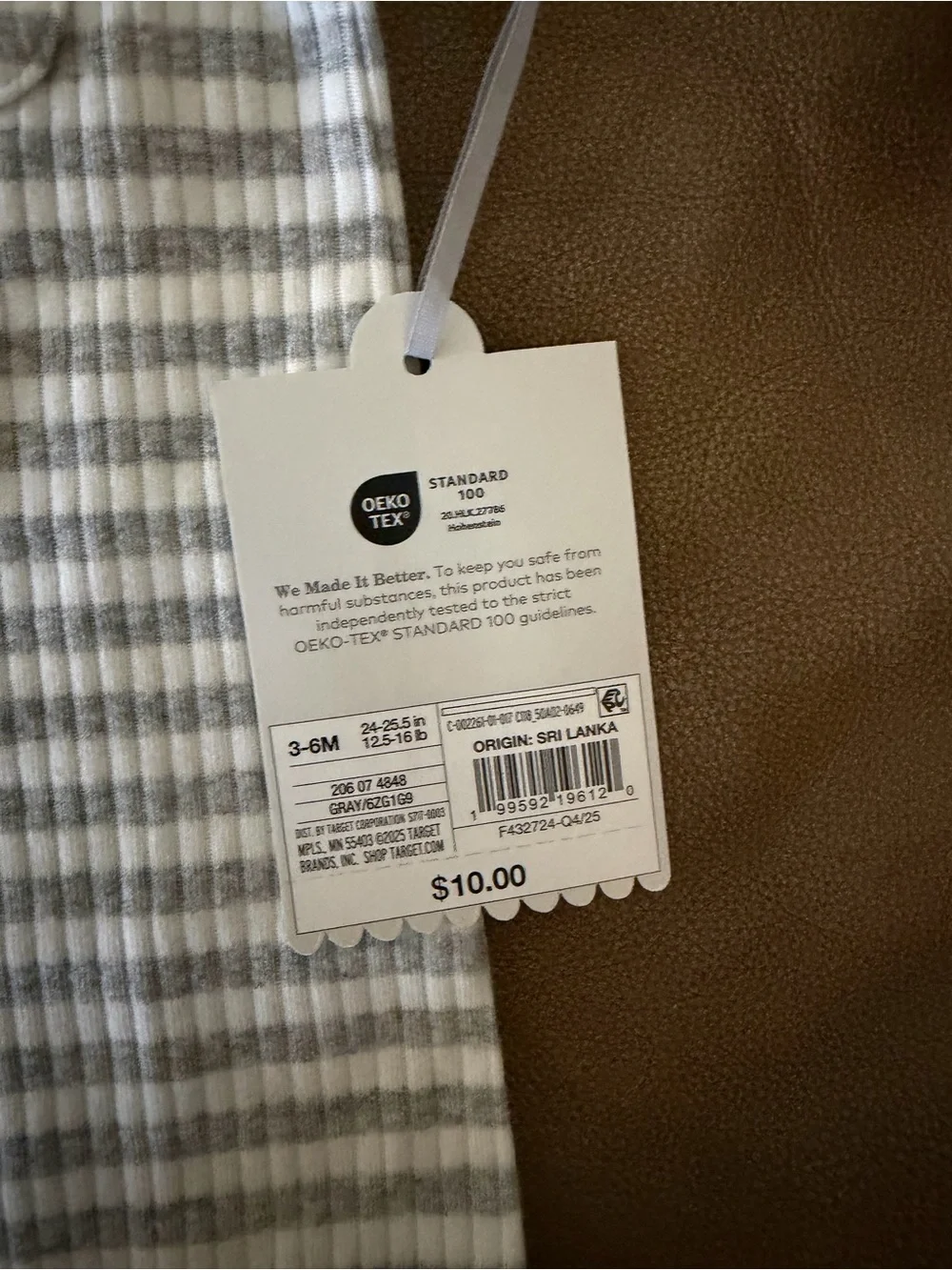 Cloud Island Gray & White Striped Baby Romper Size 3-6M